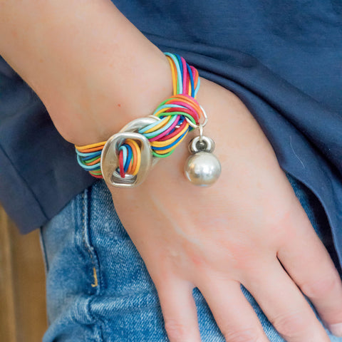 Multi-Colour Cotton Bracelet with Ball Charm