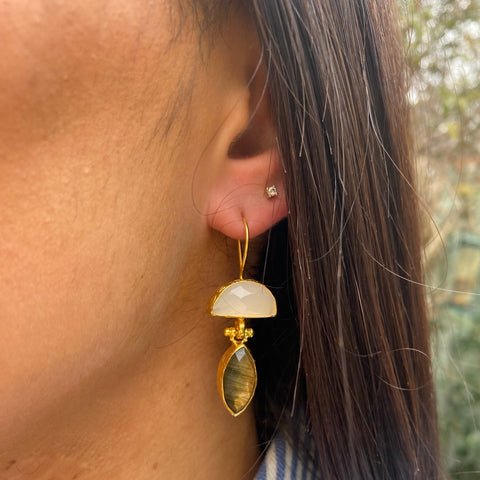 Moonstone and labradorite drop earrings