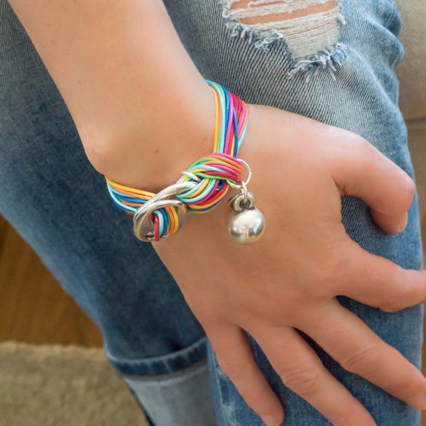 Multi-Colour Cotton Bracelet with Ball Charm