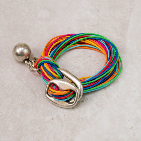 Multicolour Cotton Bracelet with Ball Charm