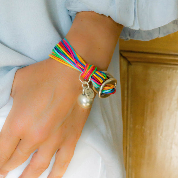 Multi-Colour Cotton Bracelet with Ball Charm